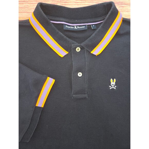 Psycho Bunny Mens Polo Shirt 8 Large Navy W/ Striped Collar - Picture 4 of 8